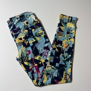 LuLaRoe Abstract Patterned Leggings - Blue and Yellow